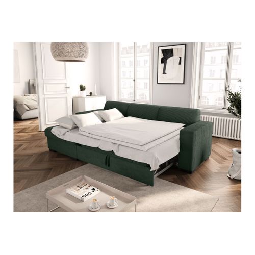 Canapé D'angle Fuji XL Convertible Avec Coffre En Velours Côtelé - Angle Gauche - Vert Foncé
