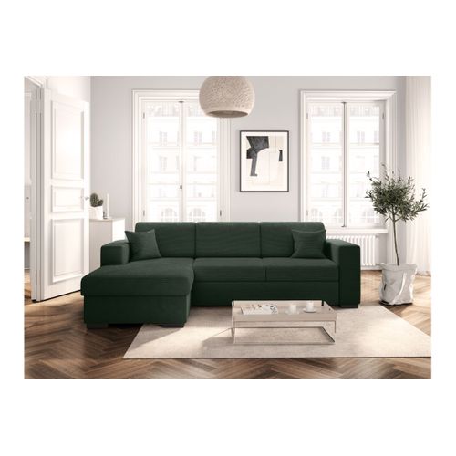 Canapé D'angle Fuji XL Convertible Avec Coffre En Velours Côtelé - Angle Gauche - Vert Foncé