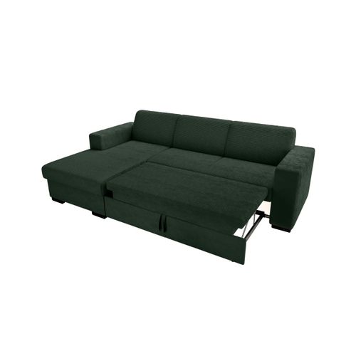 Canapé D'angle Fuji XL Convertible Avec Coffre En Velours Côtelé - Angle Gauche - Vert Foncé