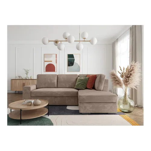 Aden - Canapé D'angle Convertible Avec Coffre En Velours Côtelé - Angle Droit - Taupe
