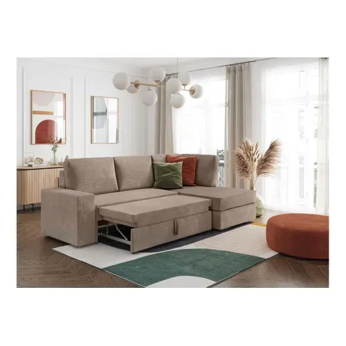 Aden - Canapé D'angle Convertible Avec Coffre En Velours Côtelé - Angle Droit - Taupe