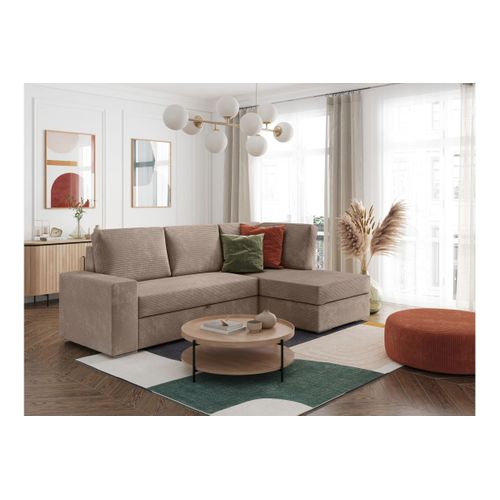 Aden - Canapé D'angle Convertible Avec Coffre En Velours Côtelé - Angle Droit - Taupe