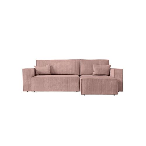 Clarisse - Canapé D'angle Convertible Réversible Avec Coffre En Velours Côtelé - Vieux Rose
