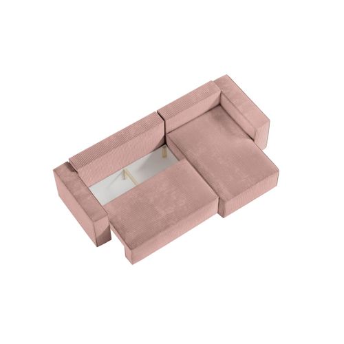 Clarisse - Canapé D'angle Convertible Réversible Avec Coffre En Velours Côtelé - Vieux Rose