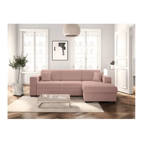 Canapé D'angle Fuji XL Convertible Avec Coffre En Velours Côtelé - Angle Droit - Vieux Rose