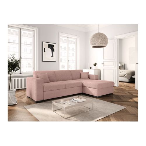 Canapé D'angle Fuji XL Convertible Avec Coffre En Velours Côtelé - Angle Droit - Vieux Rose
