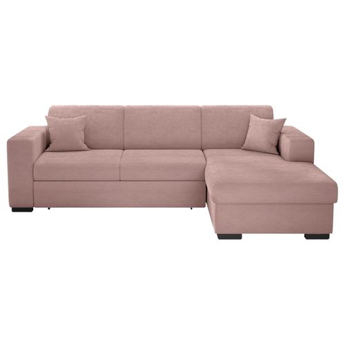 Canapé D'angle Fuji XL Convertible Avec Coffre En Velours Côtelé - Angle Droit - Vieux Rose