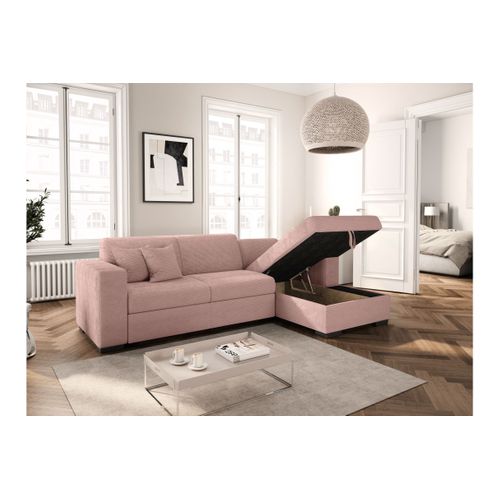 Canapé D'angle Fuji XL Convertible Avec Coffre En Velours Côtelé - Angle Droit - Vieux Rose