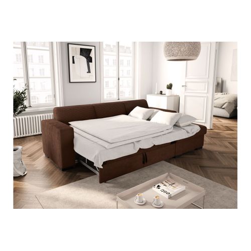 Canapé D'angle Fuji XL Convertible Avec Coffre En Velours Côtelé - Angle Droit - Marron