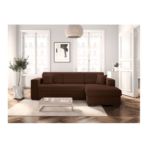Canapé D'angle Fuji XL Convertible Avec Coffre En Velours Côtelé - Angle Droit - Marron