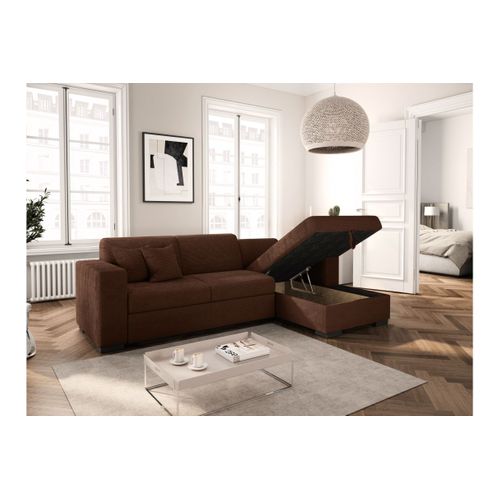 Canapé D'angle Fuji XL Convertible Avec Coffre En Velours Côtelé - Angle Droit - Marron