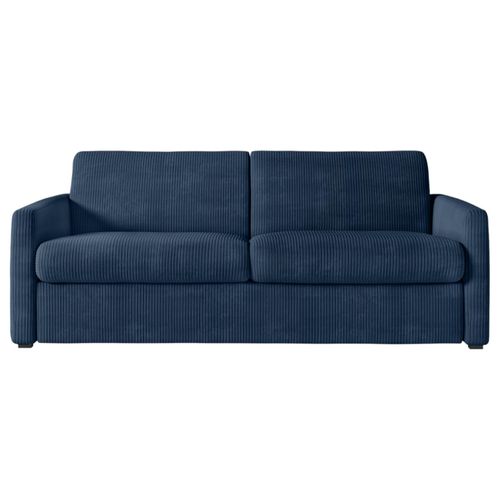 Canapé Convertible Express 3 Places Agathe En Velours Côtelé - Matelas 13cm - Bleu Foncé - 140x190cm