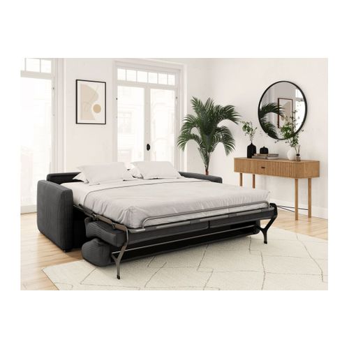 Canapé Convertible Express 3 Places Agathe En Velours Côtelé - Matelas 13cm - Gris Foncé - 160x190cm