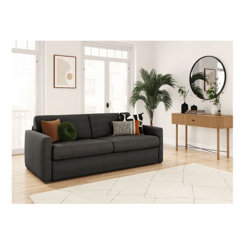Canapé Convertible Express 3 Places Agathe En Velours Côtelé - Matelas 13cm - Gris Foncé - 160x190cm
