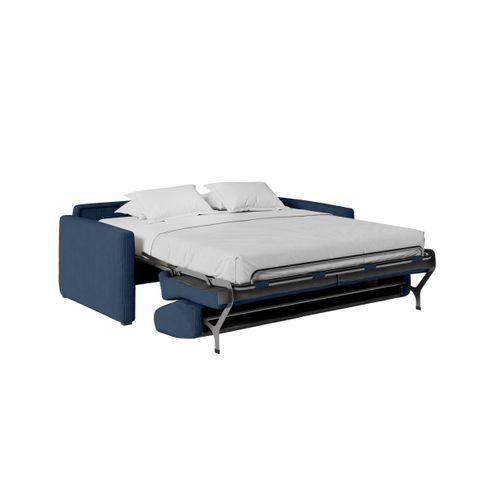 Canapé Convertible Express 3 Places Agathe En Velours Côtelé - Matelas 13cm - Bleu Foncé - 160x190cm