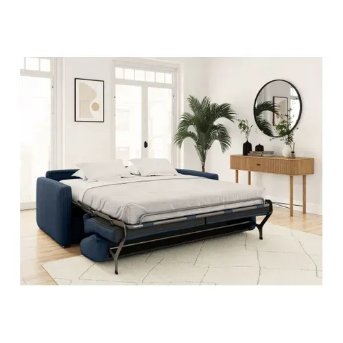 Canapé Convertible Express 3 Places Agathe En Velours Côtelé - Matelas 13cm - Bleu Foncé - 160x190cm