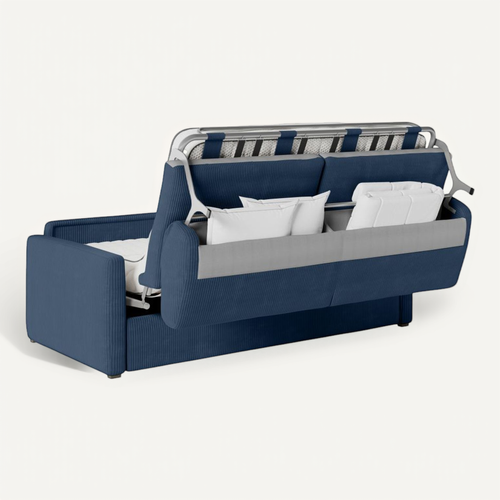 Canapé Convertible Express 3 Places Agathe En Velours Côtelé - Matelas 13cm - Bleu Foncé - 160x190cm