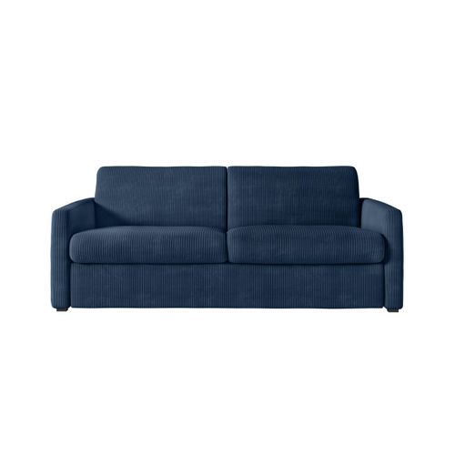 Canapé Convertible Express 3 Places Agathe En Velours Côtelé - Matelas 13cm - Bleu Foncé - 160x190cm