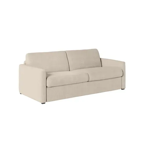 Canapé Convertible Express 3 Places Agathe En Velours Côtelé - Matelas 13cm - Beige - 160x190cm