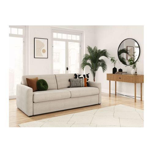 Canapé Convertible Express 3 Places Agathe En Velours Côtelé - Matelas 13cm - Beige - 160x190cm