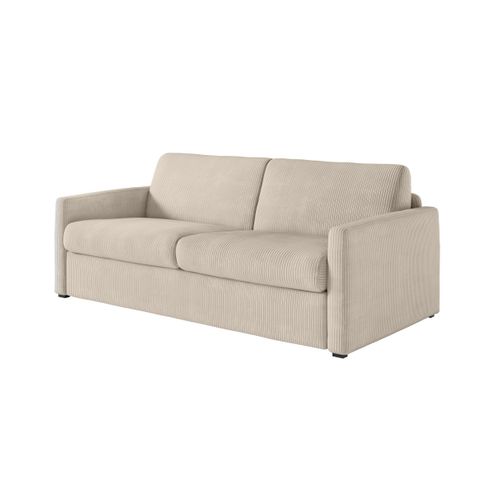 Canapé Convertible Express 3 Places Agathe En Velours Côtelé - Matelas 13cm - Beige - 160x190cm