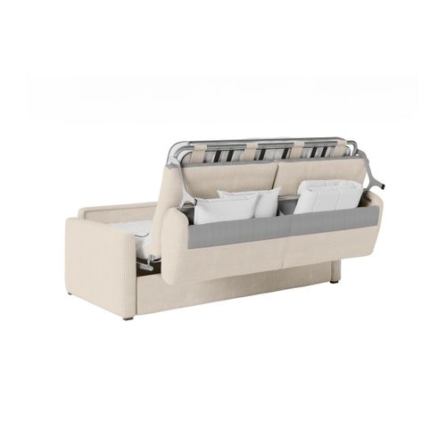 Canapé Convertible Express 3 Places Agathe En Velours Côtelé - Matelas 13cm - Beige - 160x190cm