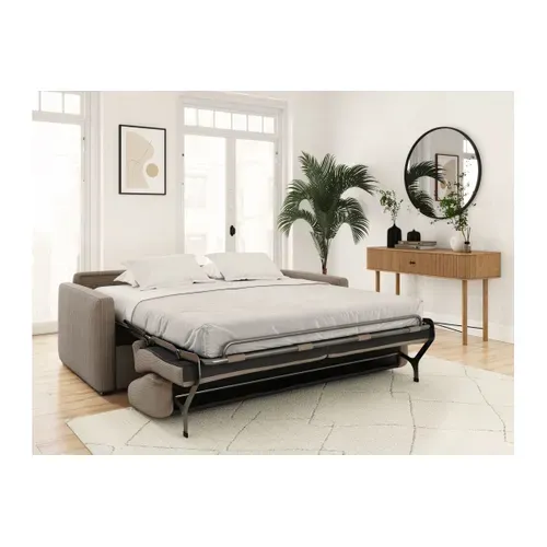 Canapé Convertible Express 3 Places Agathe En Velours Côtelé - Matelas 13cm - Taupe - 160x190cm