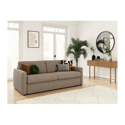 Canapé Convertible Express 3 Places Agathe En Velours Côtelé - Matelas 13cm - Taupe - 160x190cm