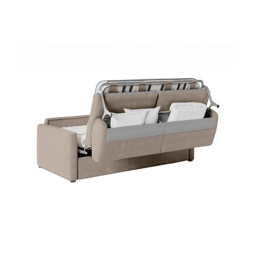 Canapé Convertible Express 3 Places Agathe En Velours Côtelé - Matelas 13cm - Taupe - 160x190cm