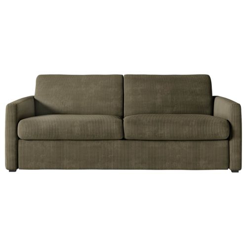 Canapé Convertible Express 3 Places Agathe En Velours Côtelé - Matelas 13cm - Vert Kaki - 140x190cm