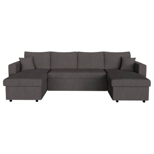 Canapé D'angle Panoramique Maria Convertible Avec 2 Coffres En Velours Côtelé - Gris Foncé