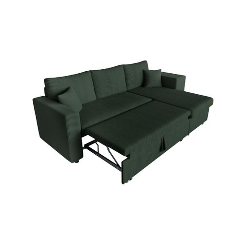 Canapé D'angle Réversible Convertible Oslo Avec Coffre, 2 Poufs à Droite En Velours Côtelé Vert