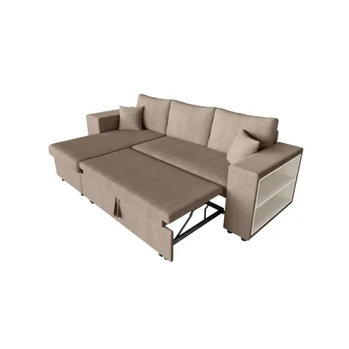 Canapé D'angle Réversible Mady Avec Coffre, Rangement Poufs à Gauche En Velours Côtelé Taupe