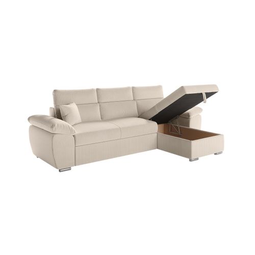 Canapé Komeco D'angle Reversible Convertible Avec Coffre Et Têtières En Velours Côtelé - Beige