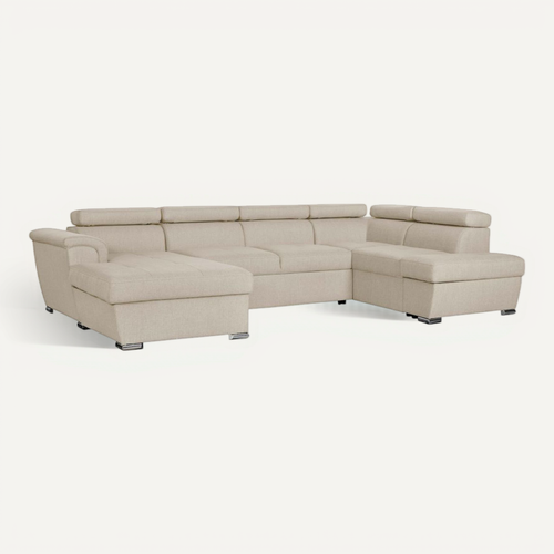 Canapé Panoramique Convertible Avec 2 Coffres Paola En Tissu - Beige
