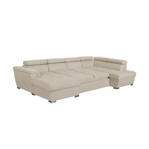 Canapé Panoramique Convertible Avec 2 Coffres Paola En Tissu - Beige