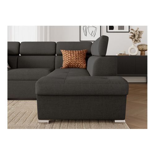 Canapé D'angle Droit Convertible 4 Places Paola Avec Coffre En Tissu - Gris Foncé