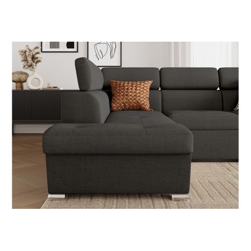 Canapé D'angle Gauche Convertible 4 Places Paola Avec Coffre En Tissu - Gris Foncé