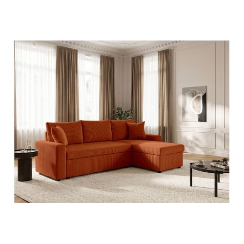 Maria - Canapé D'angle Réversible, Convertible En Velours Côtelé Large Avec Coffre - Terracotta