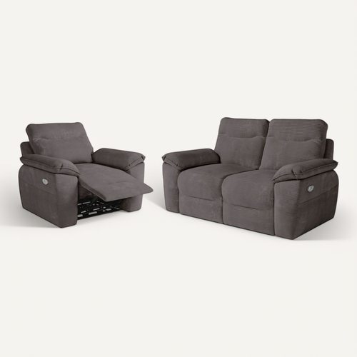 Pack - Canapé De Relaxation Ross électrique 2 Places Et Fauteuil En Velours Côtelé - Gris