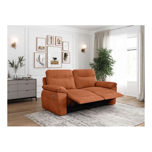 Pack - Canapé De Relaxation Ross électrique 3 Places Et Fauteuil En Velours Côtelé - Terracotta