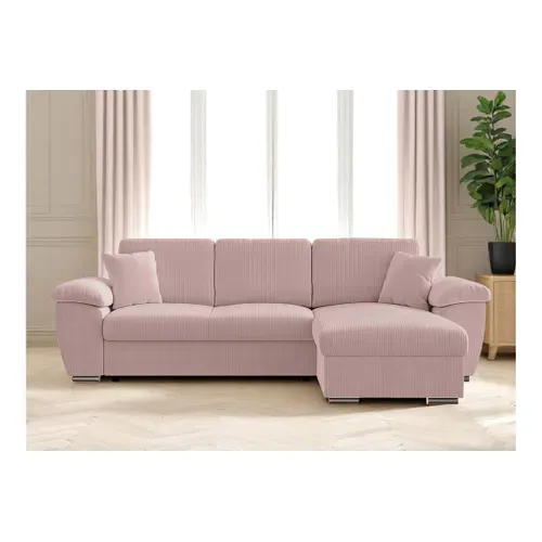 Canapé D'angle Albert Réversible Convertible 4 Places Avec Coffre En Velours Côtelé - Rose