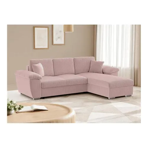 Canapé D'angle Albert Réversible Convertible 4 Places Avec Coffre En Velours Côtelé - Rose