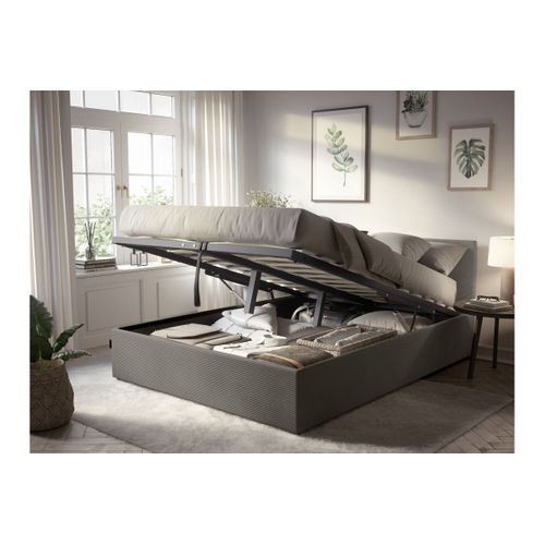 Cadre De Lit Edgar Avec Coffre De Rangement Et Tête De Lit En Velours Côtelé Gris - 160x200cm