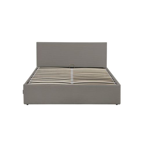 Cadre De Lit Edgar Avec Coffre De Rangement Et Tête De Lit En Velours Côtelé Gris - 160x200cm