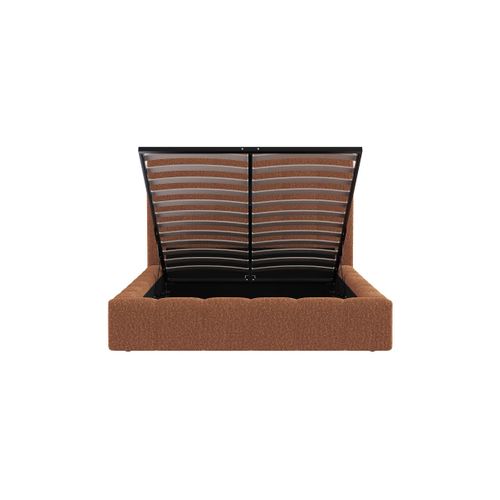 Cadre De Lit Bulle Rembourré Avec Coffre En Tissu Bouclette Terracotta - Couchage 180x200cm