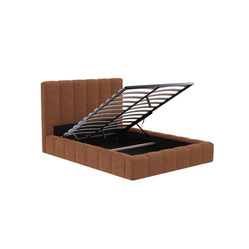 Cadre De Lit Bulle Rembourré Avec Coffre En Tissu Bouclette Terracotta - Couchage 180x200cm