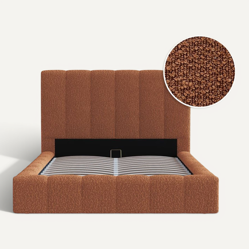 Cadre De Lit Bulle Rembourré Avec Coffre En Tissu Bouclette Terracotta - Couchage 180x200cm