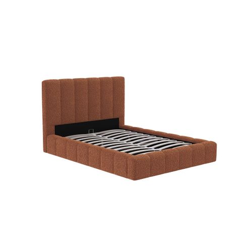 Cadre De Lit Bulle Rembourré Avec Coffre En Tissu Bouclette Terracotta - Couchage 180x200cm