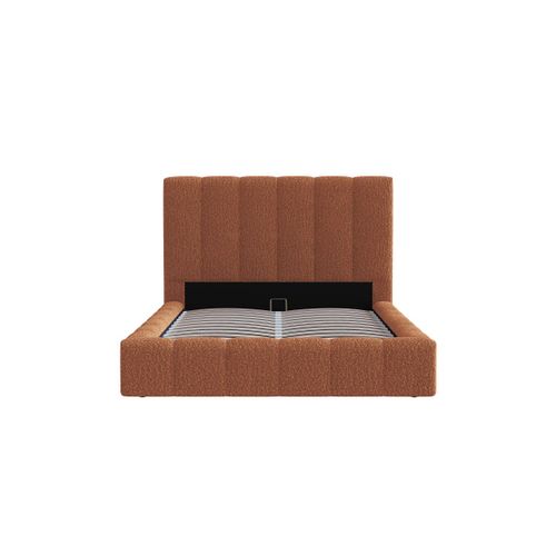 Cadre De Lit Bulle Rembourré Avec Coffre En Tissu Bouclette Terracotta - Couchage 180x200cm